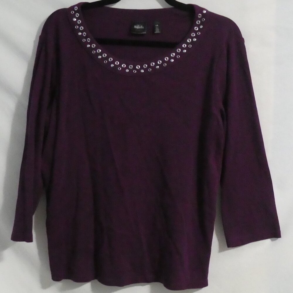 RAFAELLA STUDIO | large | Purple Long Sleeve Top | Scoop Neck